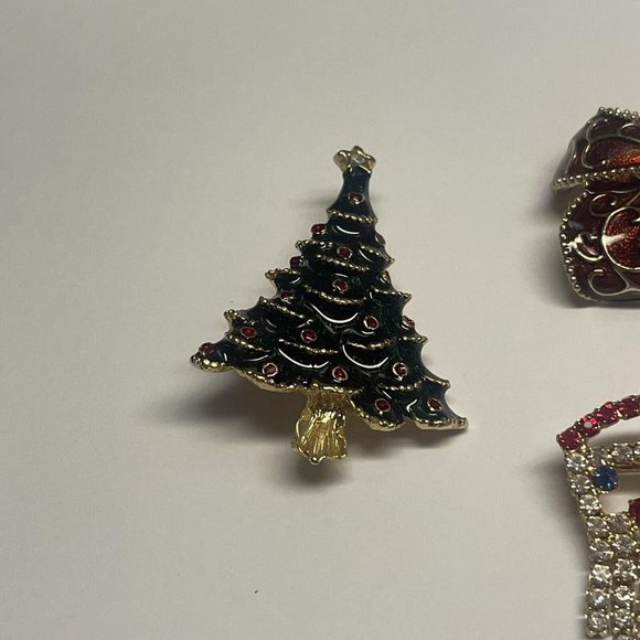 Lot Of 3 Vintage - Modern Gold Tone Brooch Pins Christmas Holiday Tree Santa Etc - Picture 3 of 12